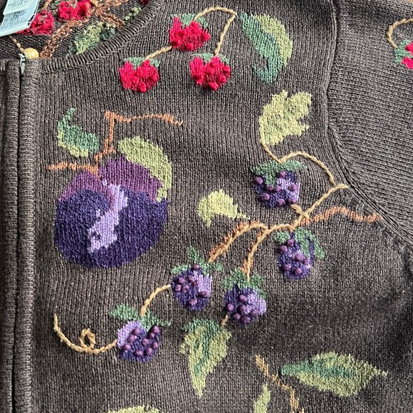Vintage Novelty Knit Fruit Cardigan Sweater Silk Cotton Whimsical Cottagecore - Picture 12 of 14